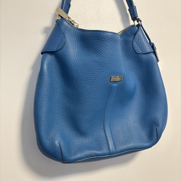 Cole Haan Bag Womens Medium Blue Pebbled Leather Shoulder Hobo Gold Hardware - Picture 5 of 13